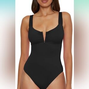 NWT BECCA women’s standard color code V-wire Shirred one piece Size L